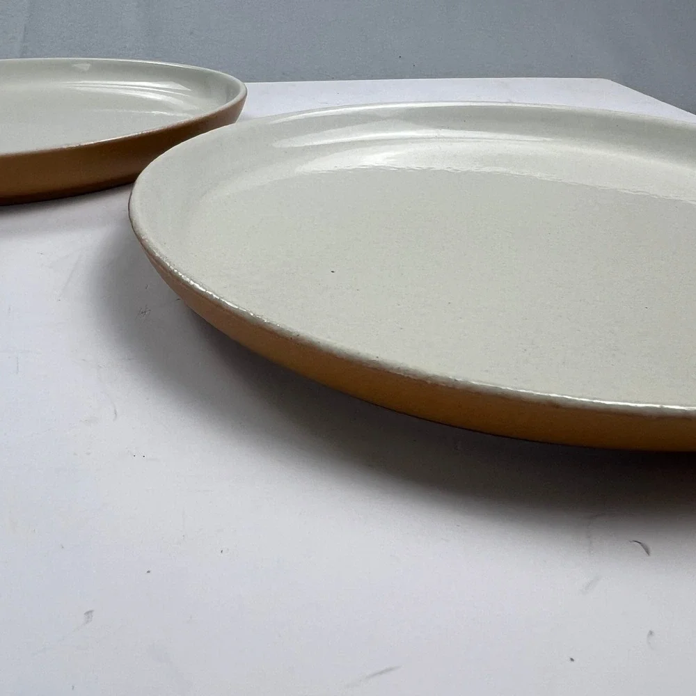 West Elm Aaron Probyn Dinner Plates Set 2 Gray Ochre Stoneware MidCentury Modern